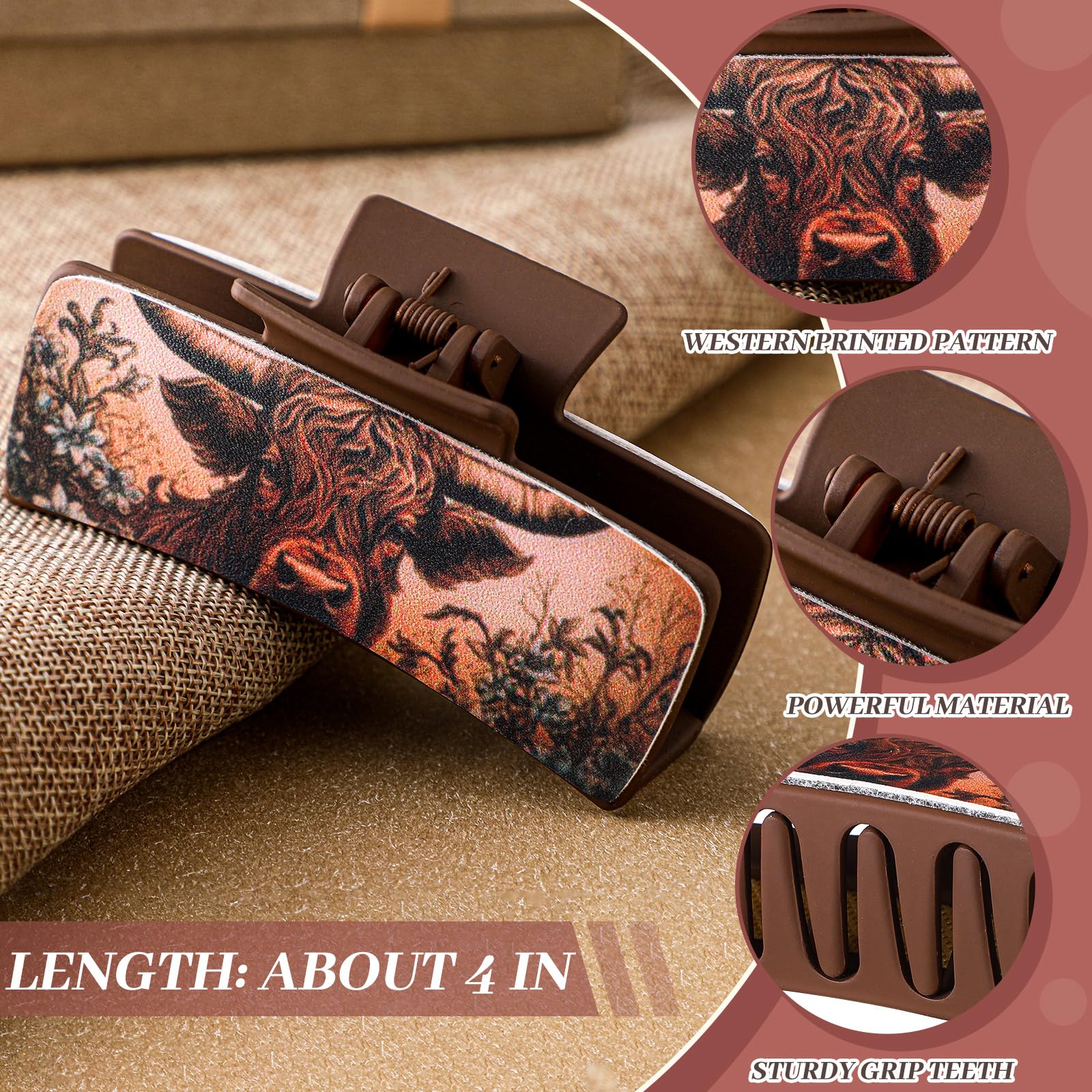 FineCheer cow print leather hair clip in brown for versatile western looks