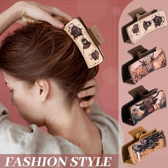 FineCheer floral pattern leather hair clip with secure grip for daily wear