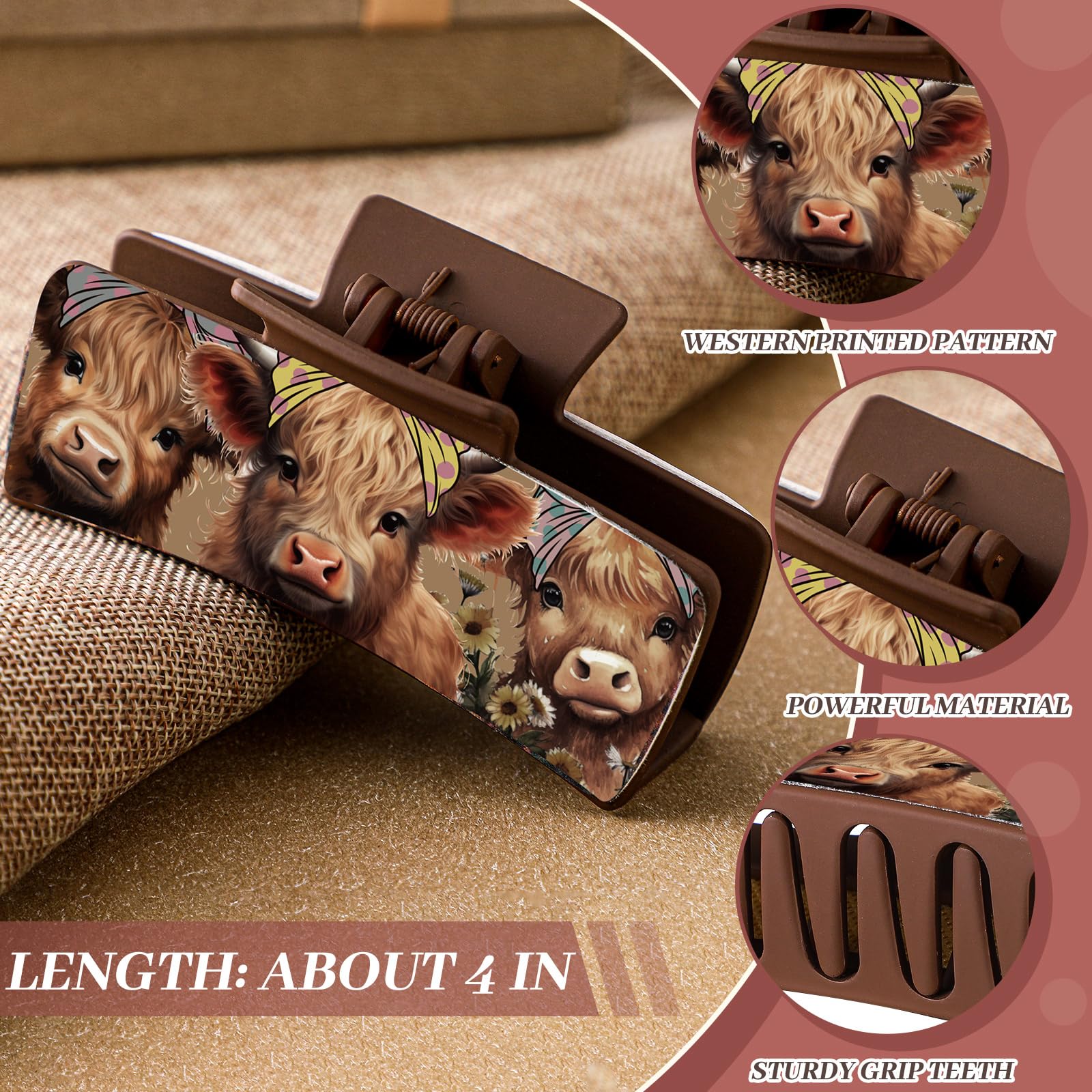 FineCheer western leather hair clip detail showing non-slip teeth