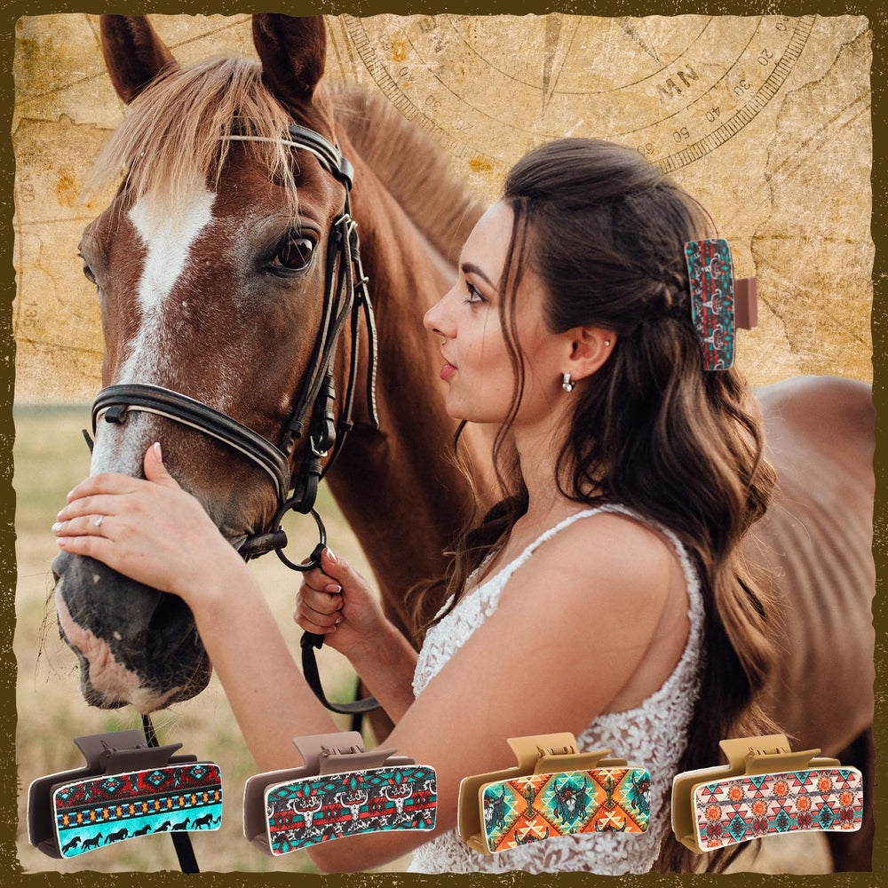 FineCheer western leather hair clip collection side view demonstrating versatile styling