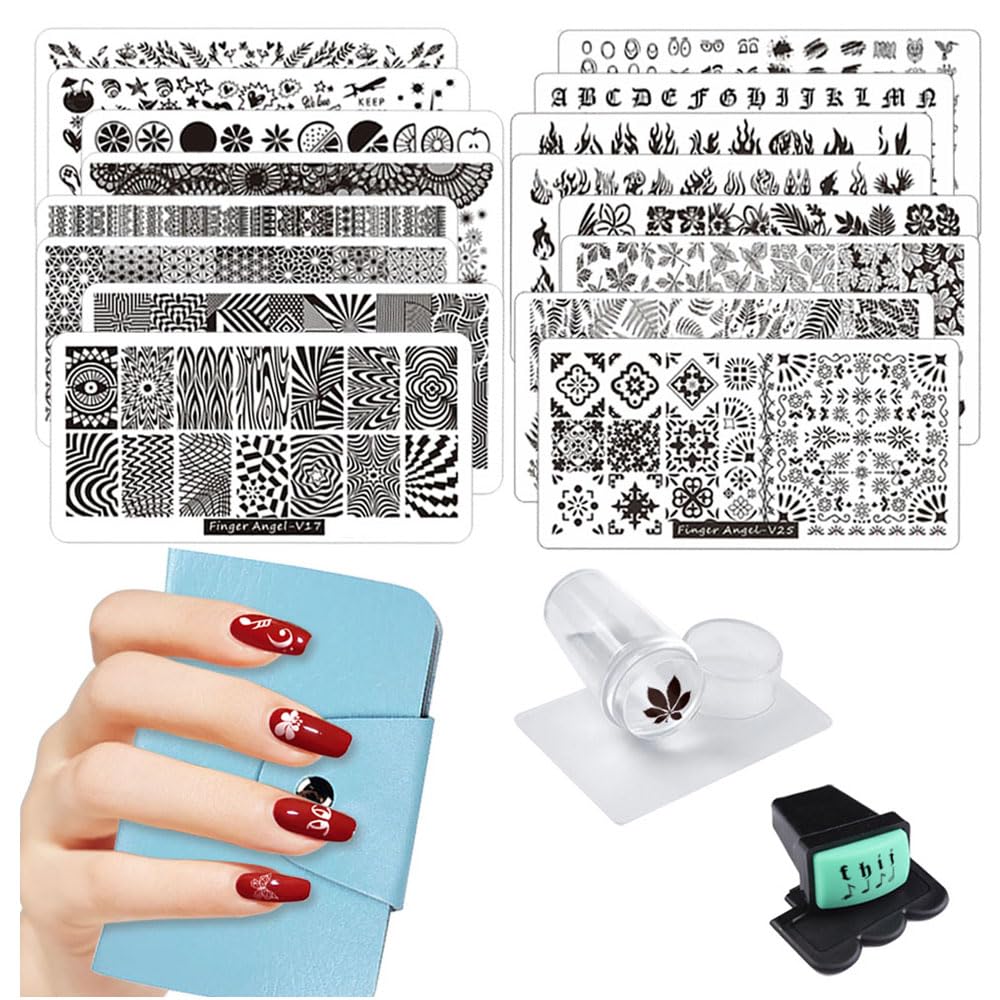 FingerAngel leaves-flowers stamping plate for versatile floral nail art at home.