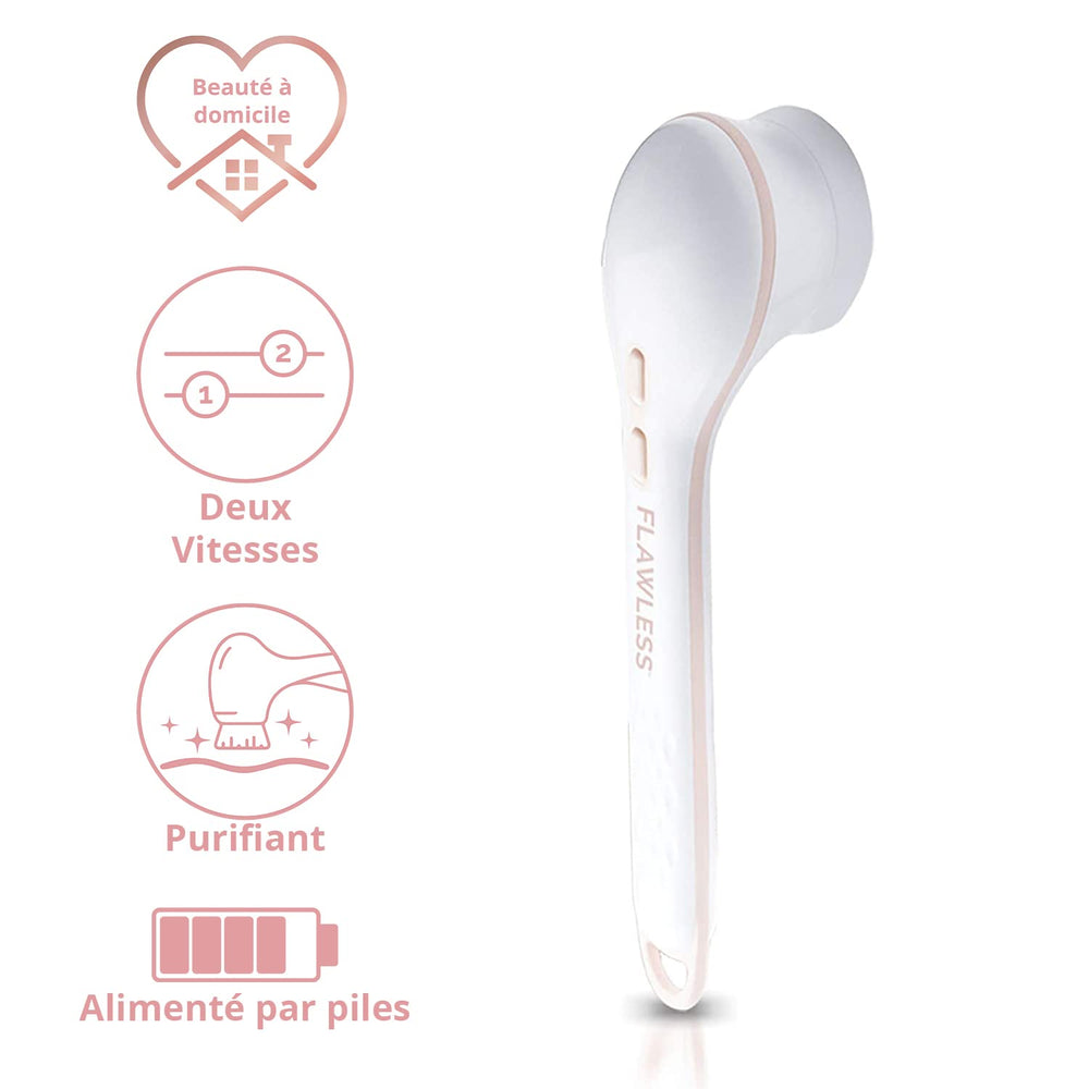 Finishing Touch Flawless Cleanse Spa exfoliating head lightly buffs dry skin for radiant skin.
