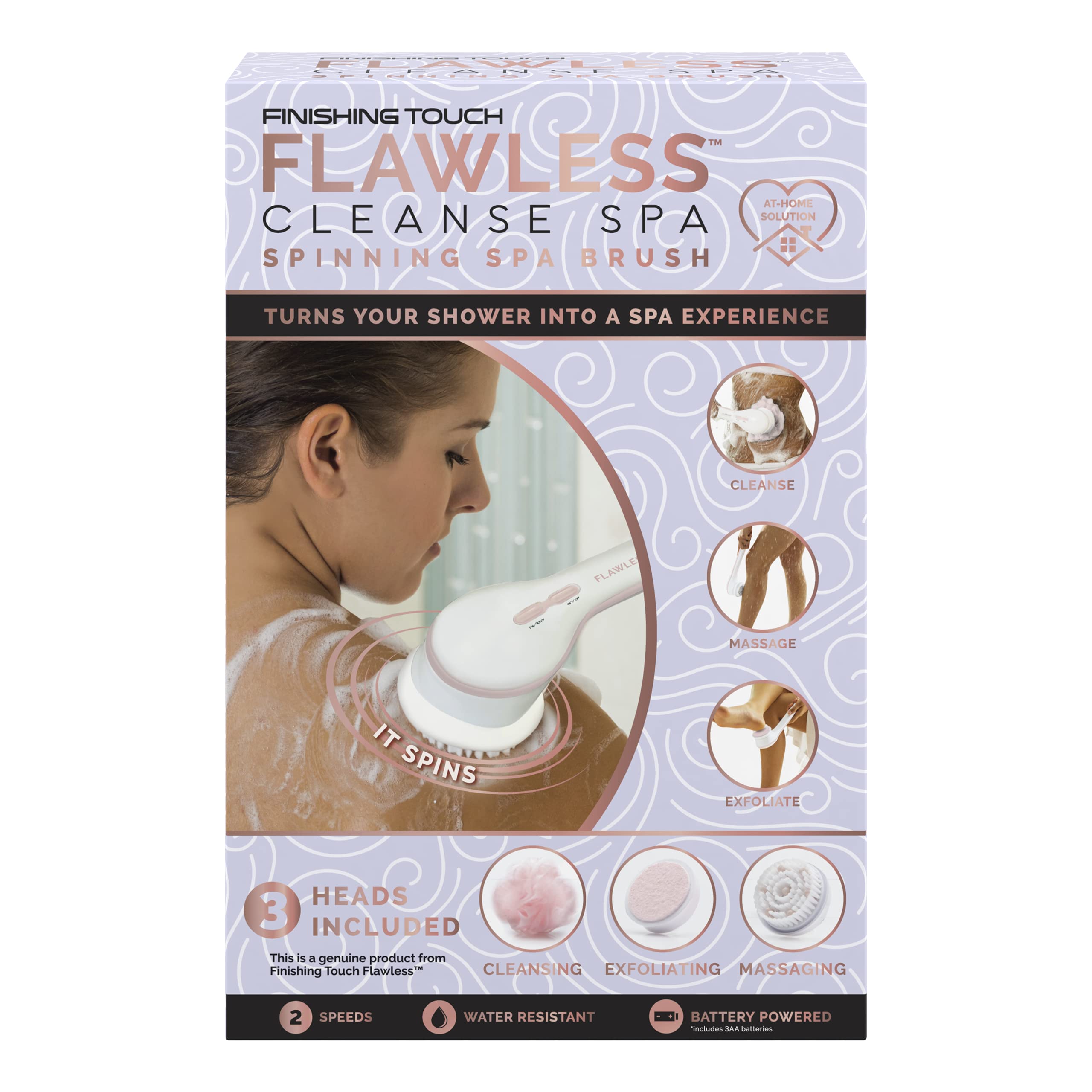 Finishing Touch Flawless Cleanse Spa in-use image demonstrates a full-body cleansing routine.