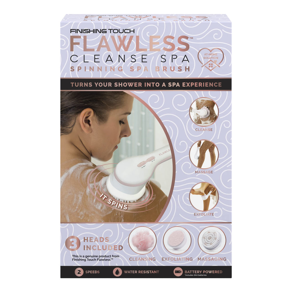 Finishing Touch Flawless Cleanse Spa in-use image demonstrates a full-body cleansing routine.