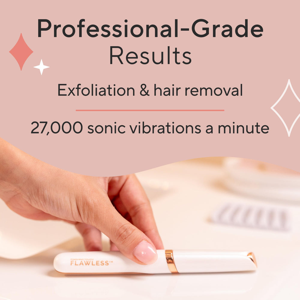Finishing Touch Flawless Dermaplane Glo Sonic safety guard supports gentle exfoliation.