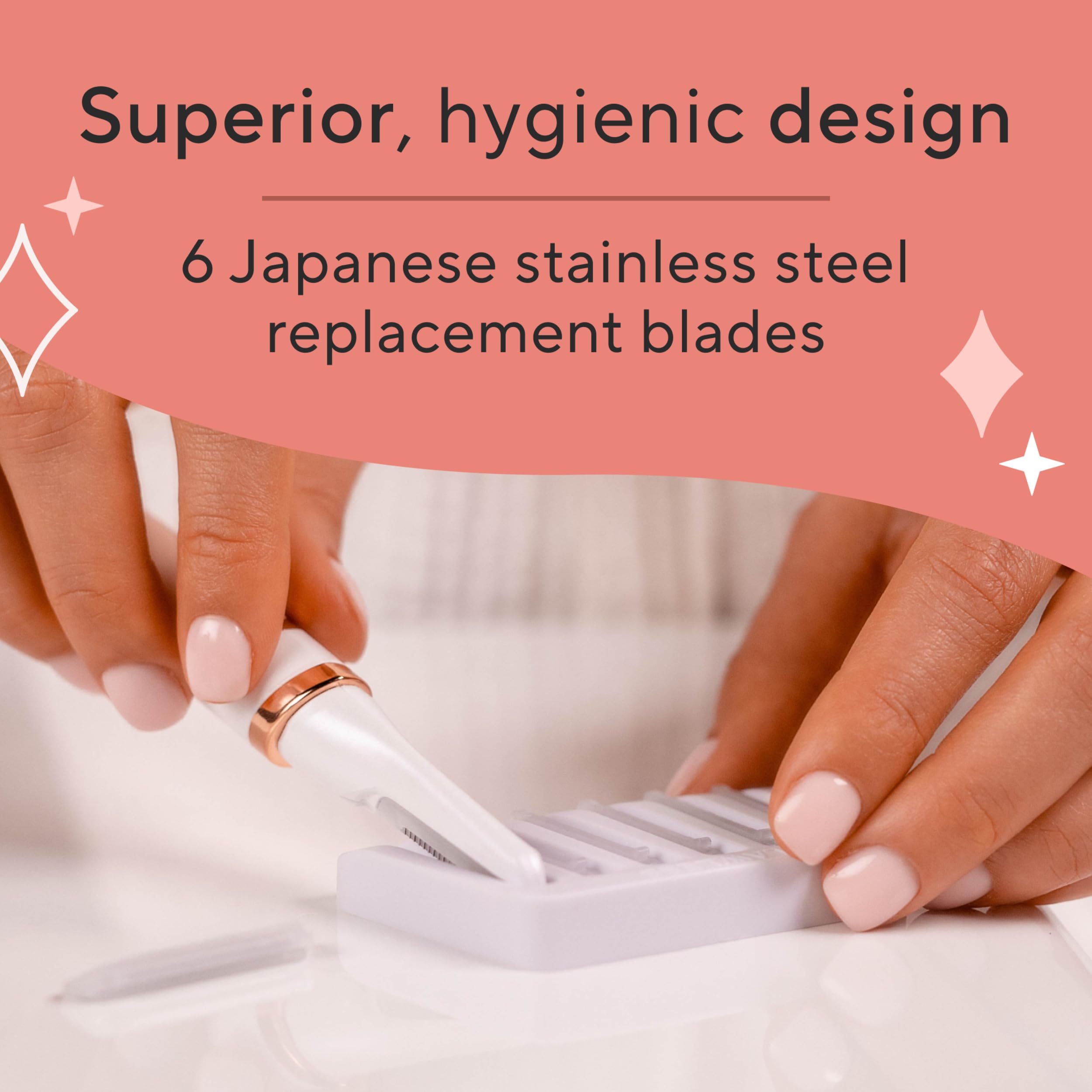Finishing Touch Flawless Dermaplane Glo Sonic vibrating technology for at-home exfoliation.