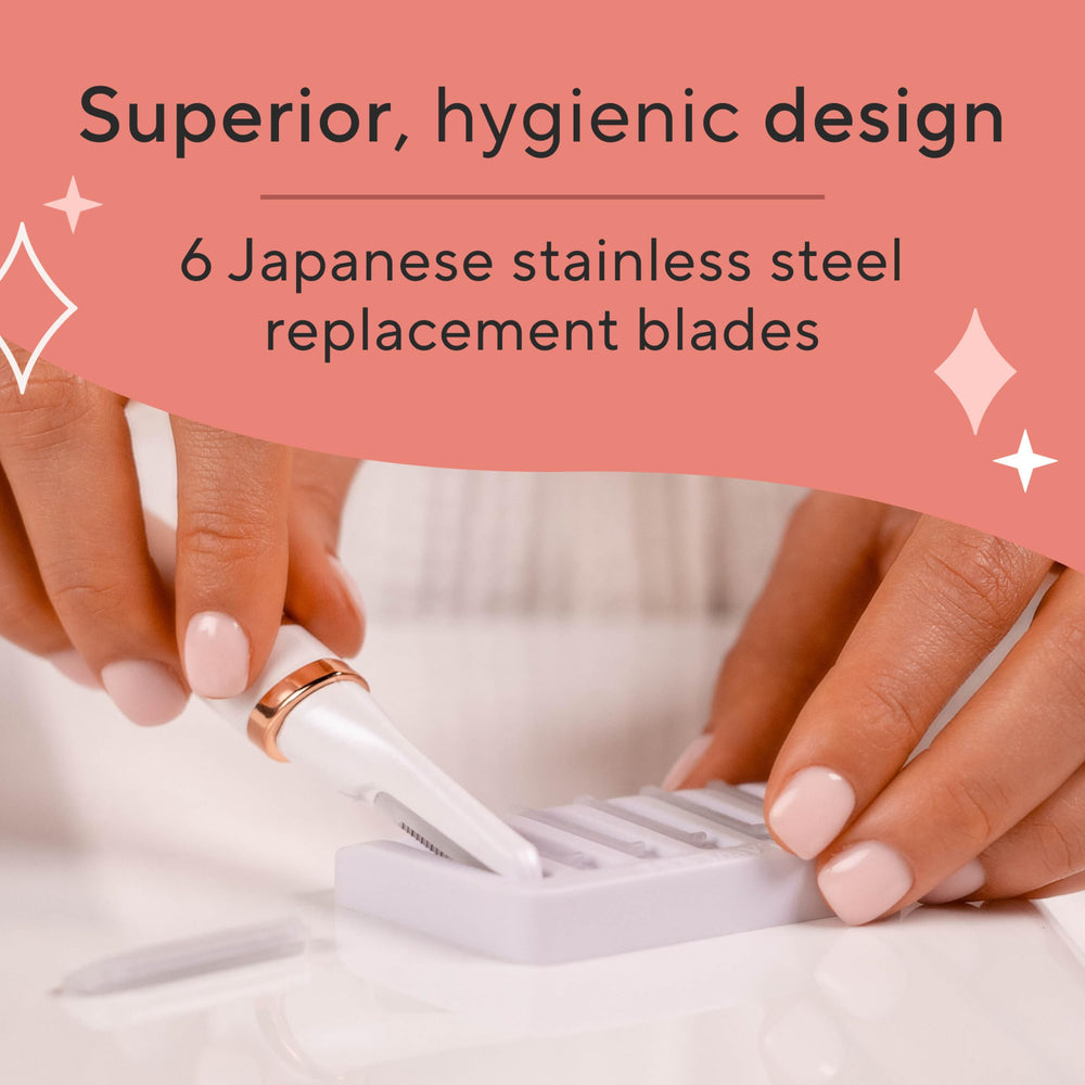 Finishing Touch Flawless Dermaplane Glo Sonic vibrating technology for at-home exfoliation.