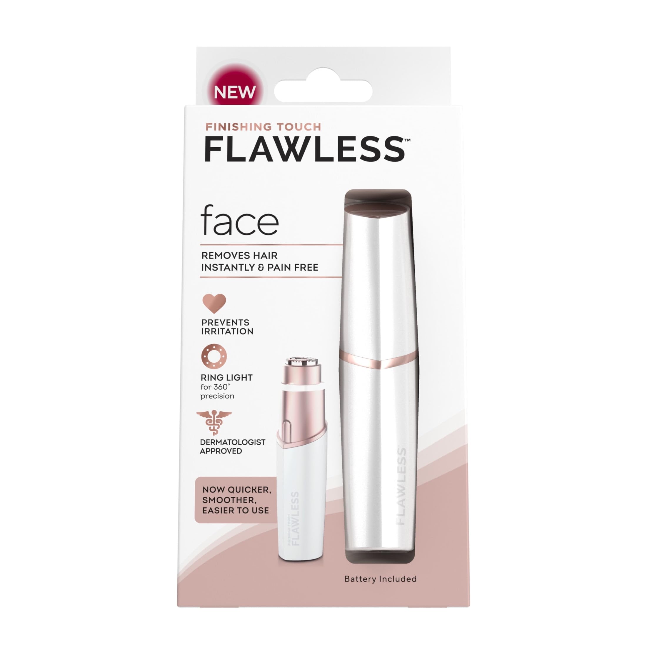 Finishing Touch Flawless lipstick-style design enables painless facial hair removal on the go