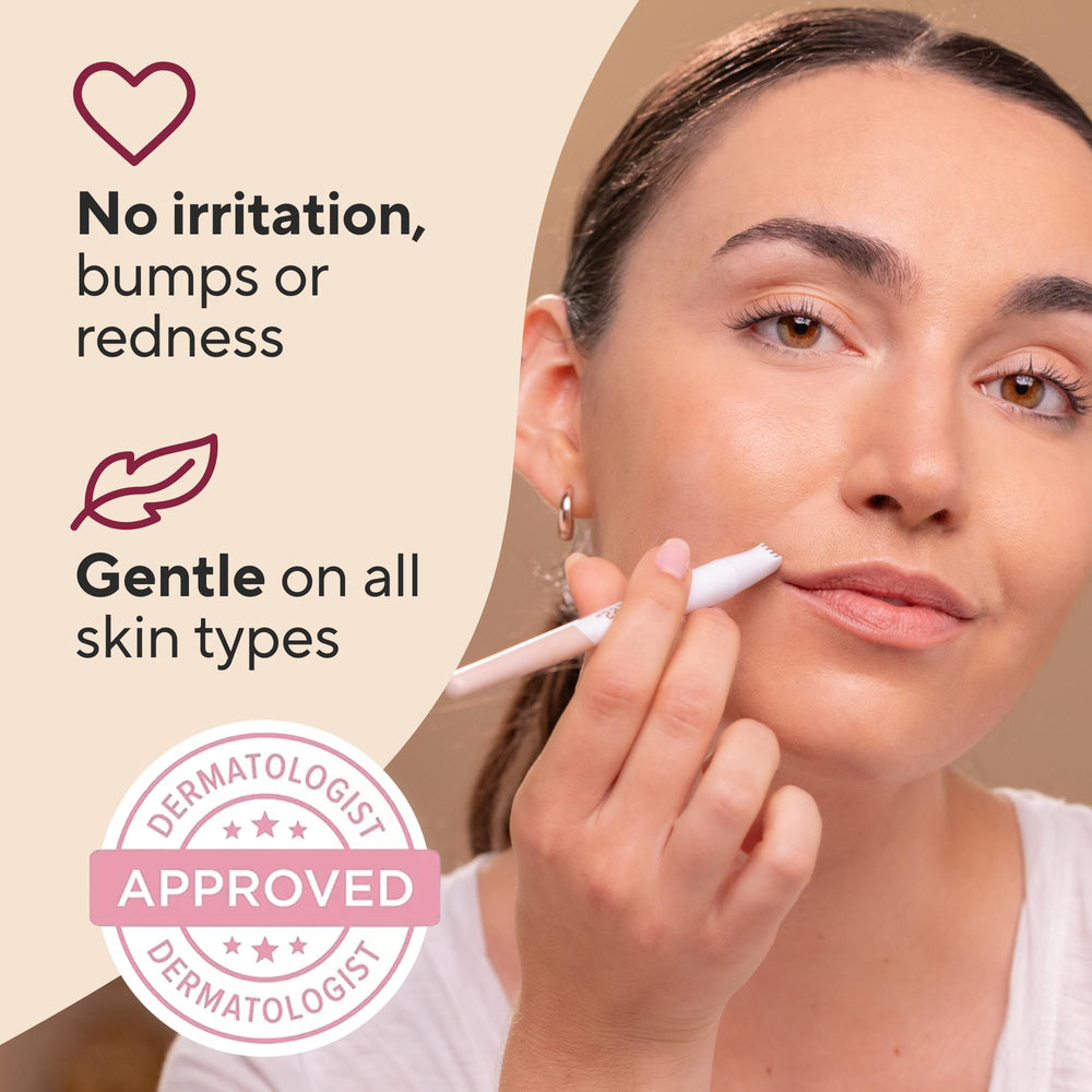 Finishing Touch Flawless Stray Hair Remover used on chin for precision.