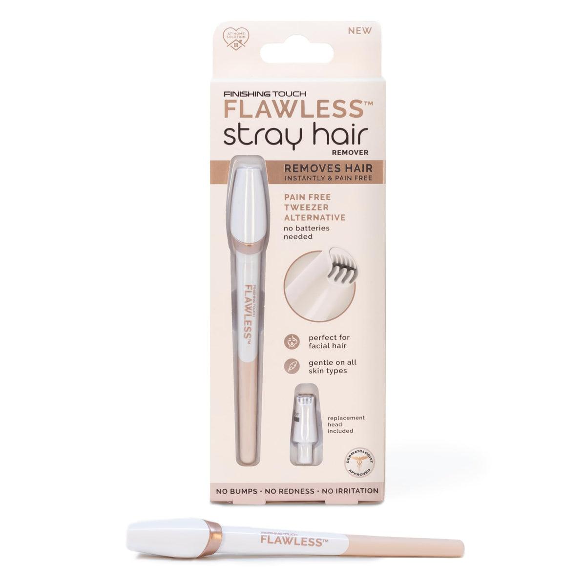 Finishing Touch Flawless Stray Hair Remover compact held for on-the-go touch-ups.