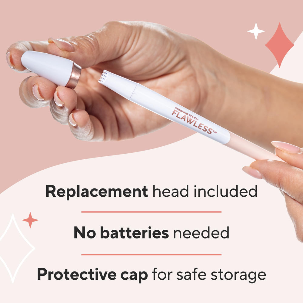 Finishing Touch Flawless Stray Hair Remover demonstrates use on fingers and toes.