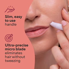 Finishing Touch Flawless Stray Hair Remover on lip area for discreet grooming.