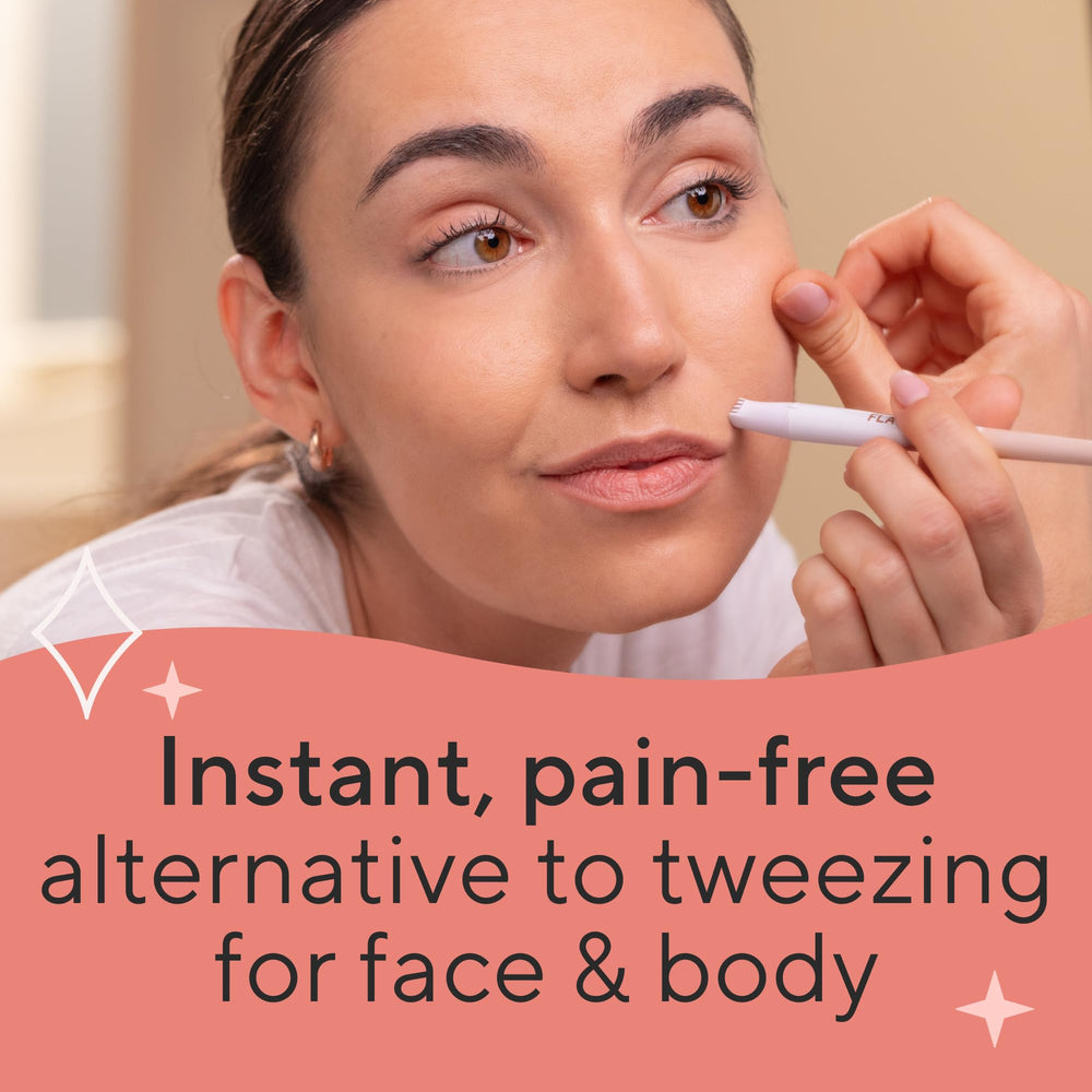 Finishing Touch Flawless Stray Hair Remover micro-blade close-up shows precision.