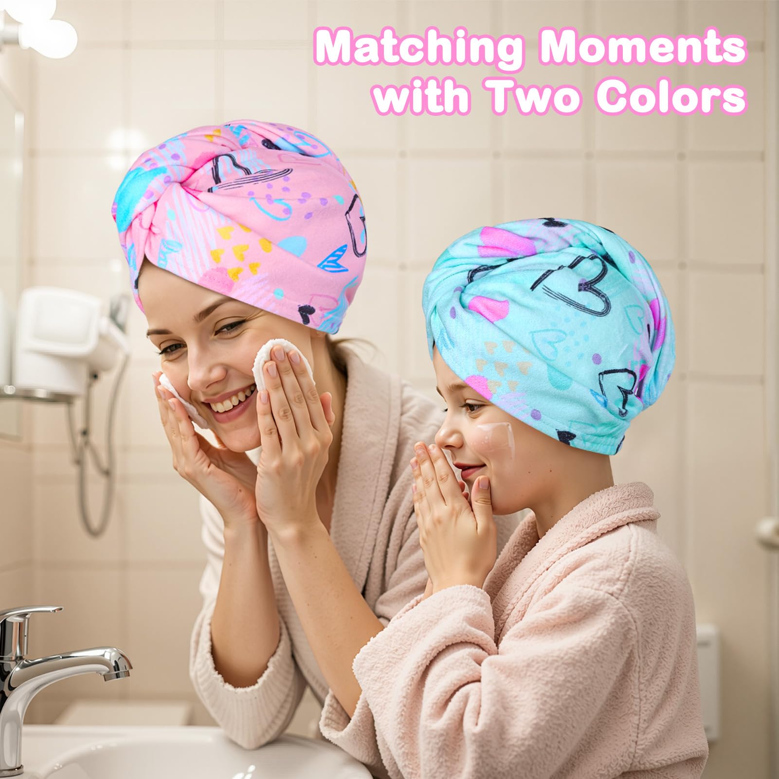 FIOBEE absorbent microfiber fabric dries hair gently, reducing frizz after bath or swim
