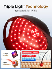 Fiogeo hair growth cap 122-lights closeup highlights lasers and LEDs for comprehensive scalp coverage.