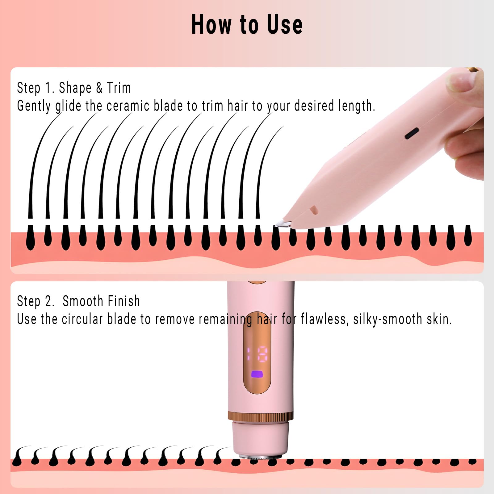 FIONOFY bikini trimmer dual-head switching enables quick transitions between areas.