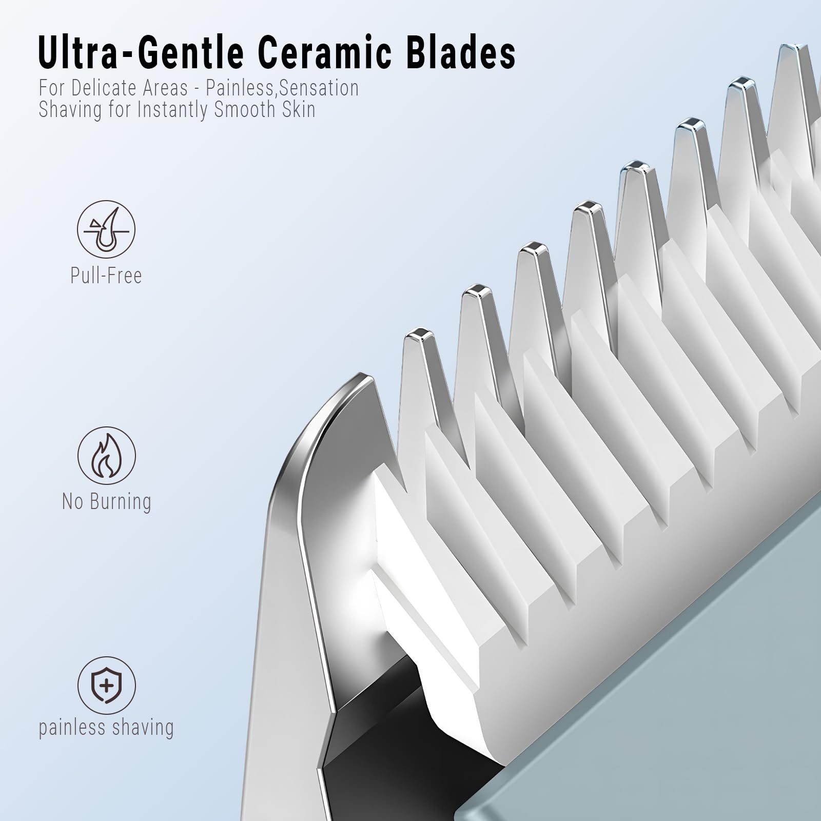 FIONOFY bikini trimmer in use on legs and bikini line for quick care