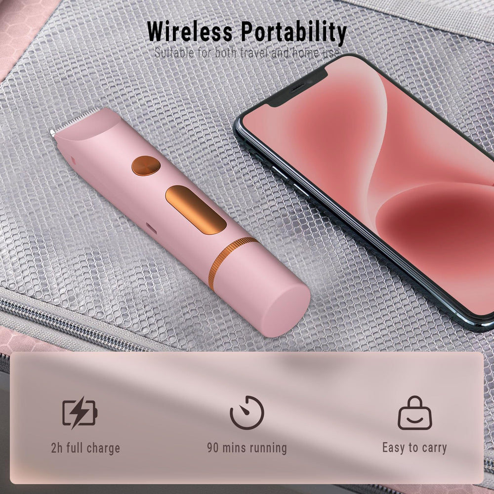 FIONOFY ergonomic pink handle bikini trimmer designed for comfortable grip.