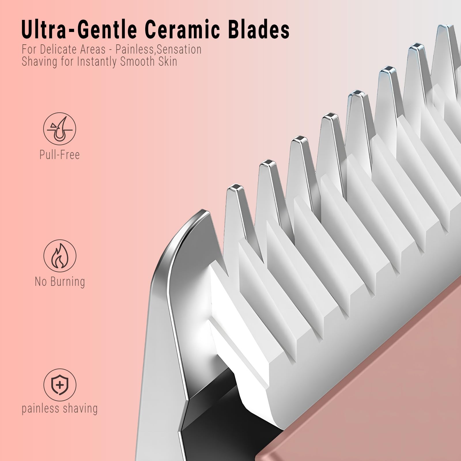 FIONOFY waterproof bikini trimmer shown shower-ready for easy cleanup after use.