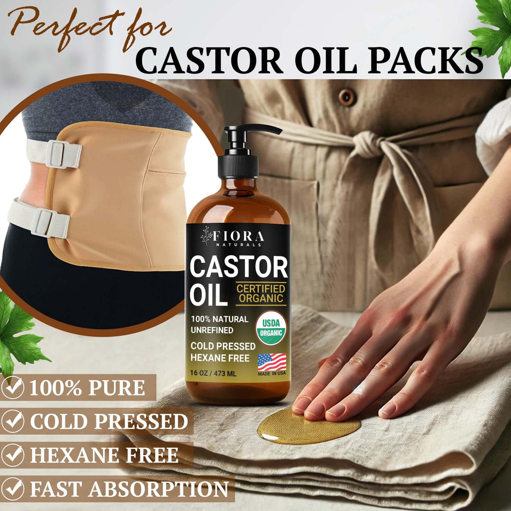 Fiora Naturals castor oil texture close-up showing thick, rich consistency