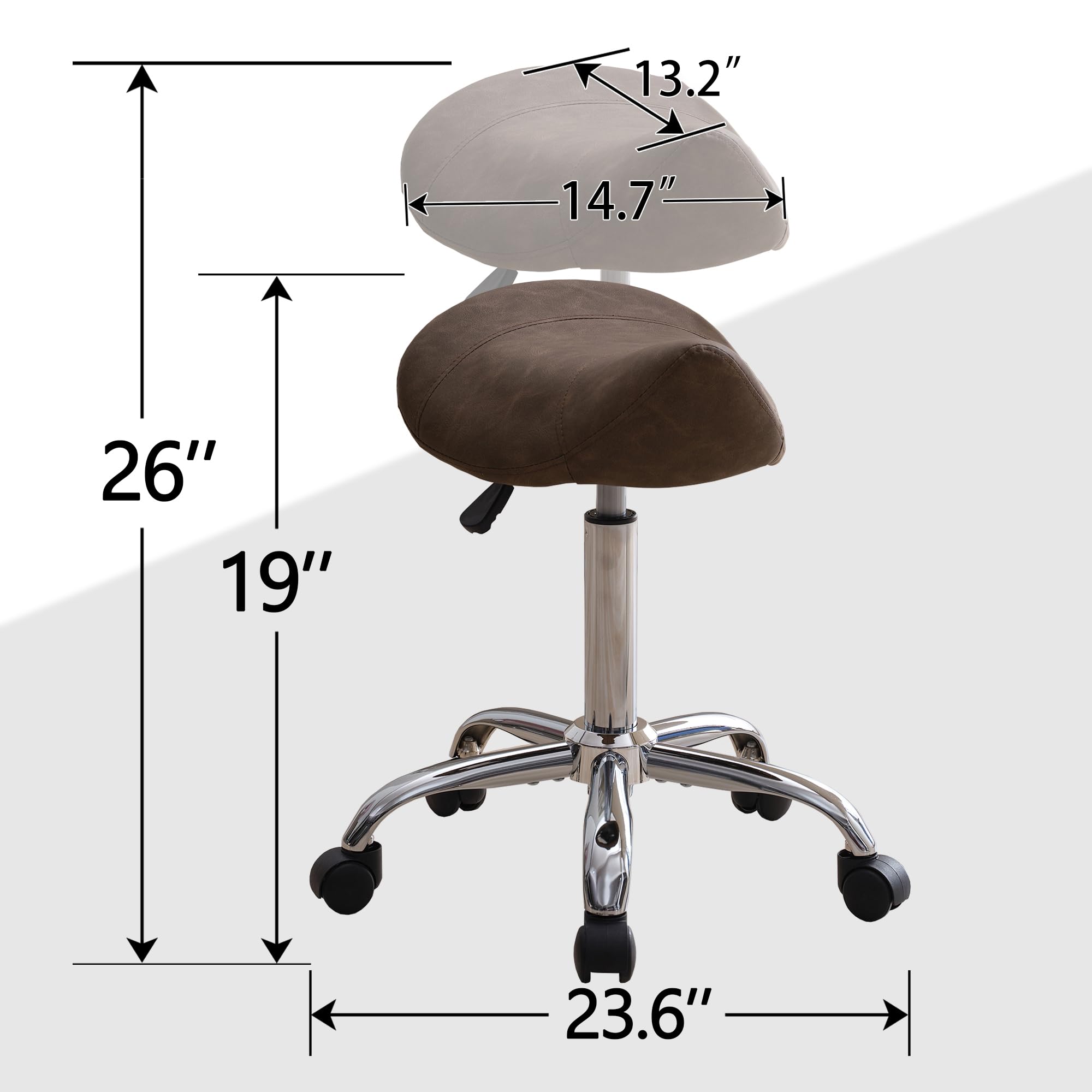 FIRAVOE Saddle Stool with 360-degree swivel and quiet casters for smooth, floor-friendly mobility