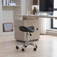 FIRAVOE saddle stool 360 swivel with quiet casters enhances mobility.