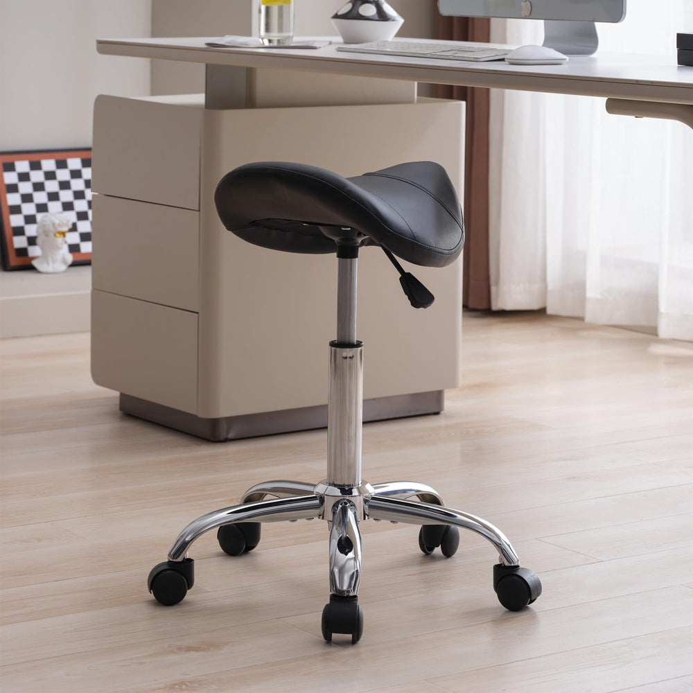 FIRAVOE saddle stool easy clean surface resists stains with damp cloth.