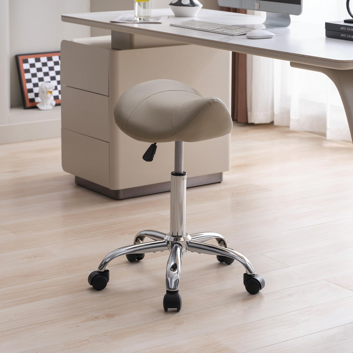 FIRAVOE saddle stool height adjustment enables personalized comfort during long sessions