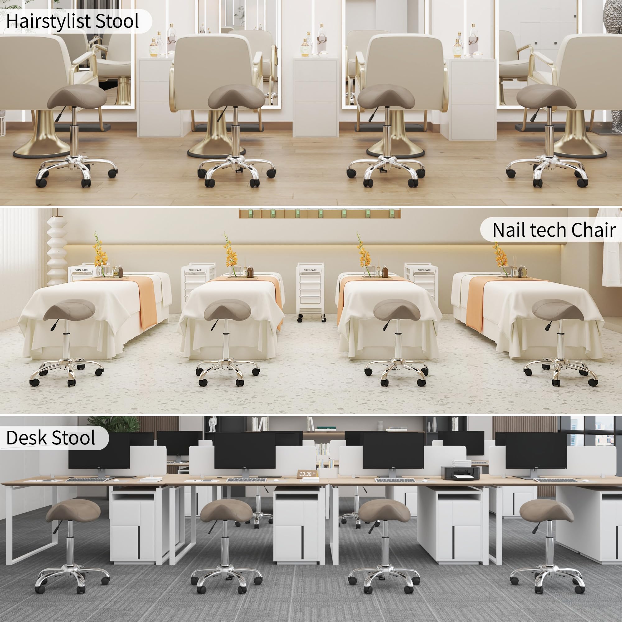 FIRAVOE saddle stool ideal for salons, clinics, and studios
