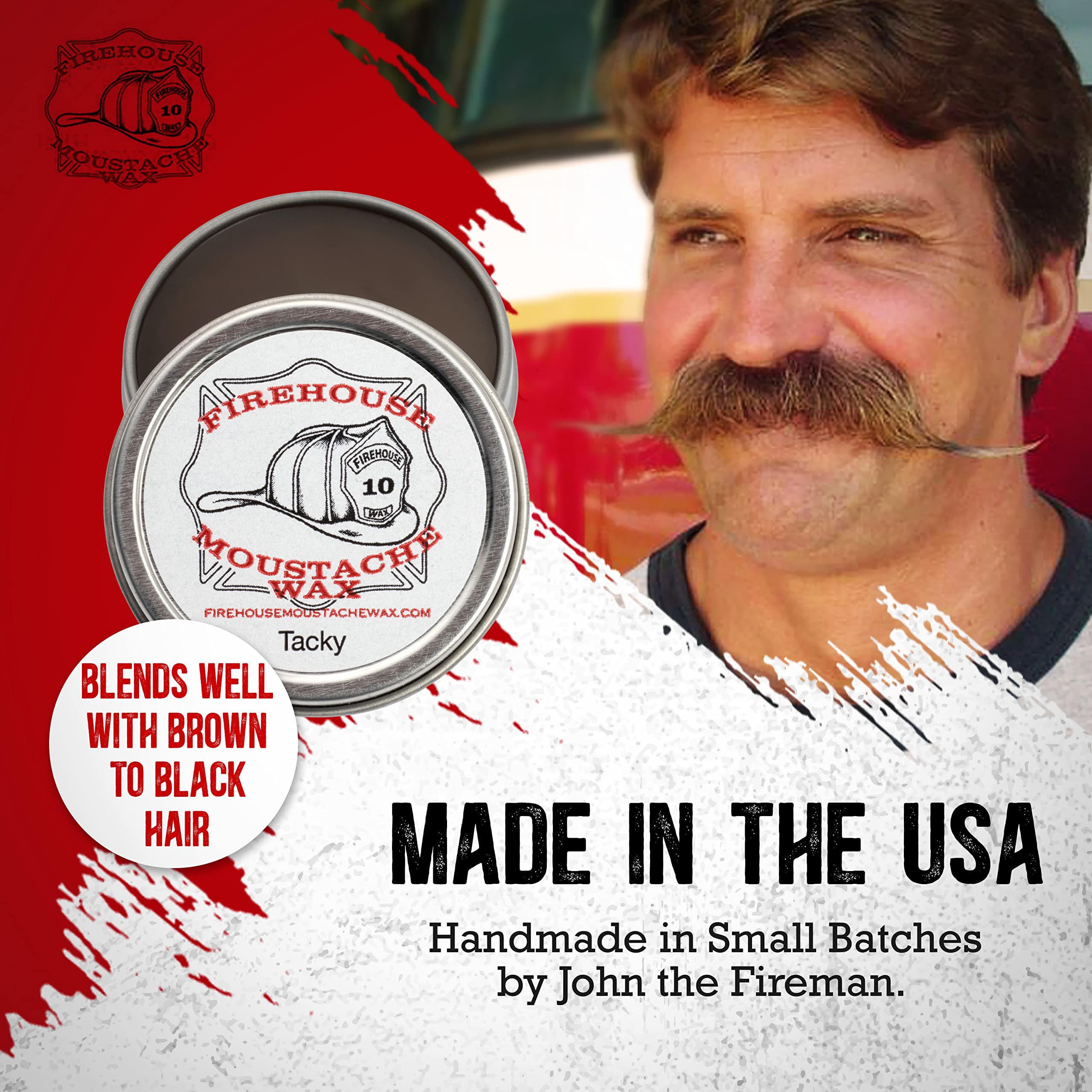 Firehouse Moustache Wax styled moustache highlights pliable hold that adapts