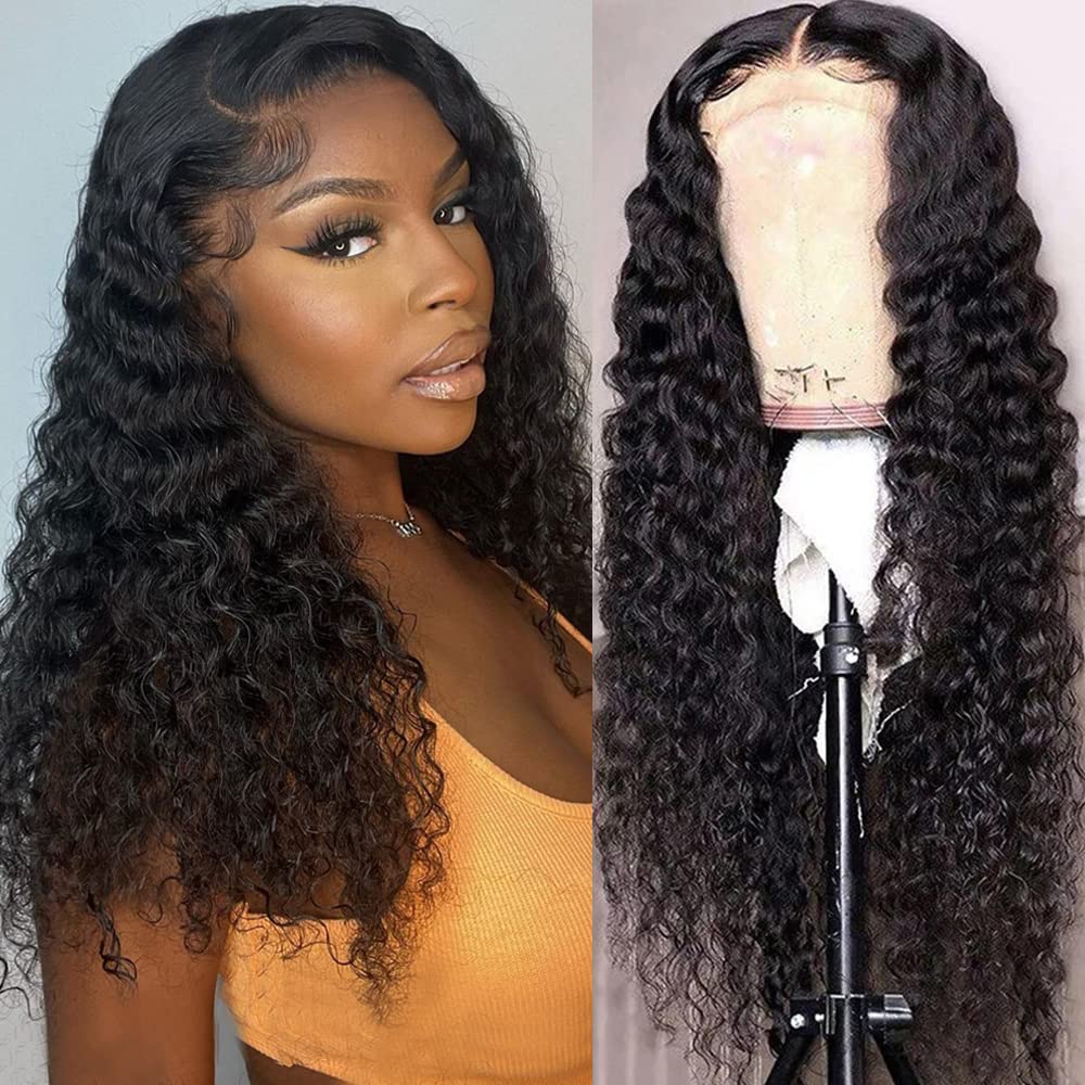 FIRIEYA deep wave lace front wig 18in shows natural color for versatile styling.
