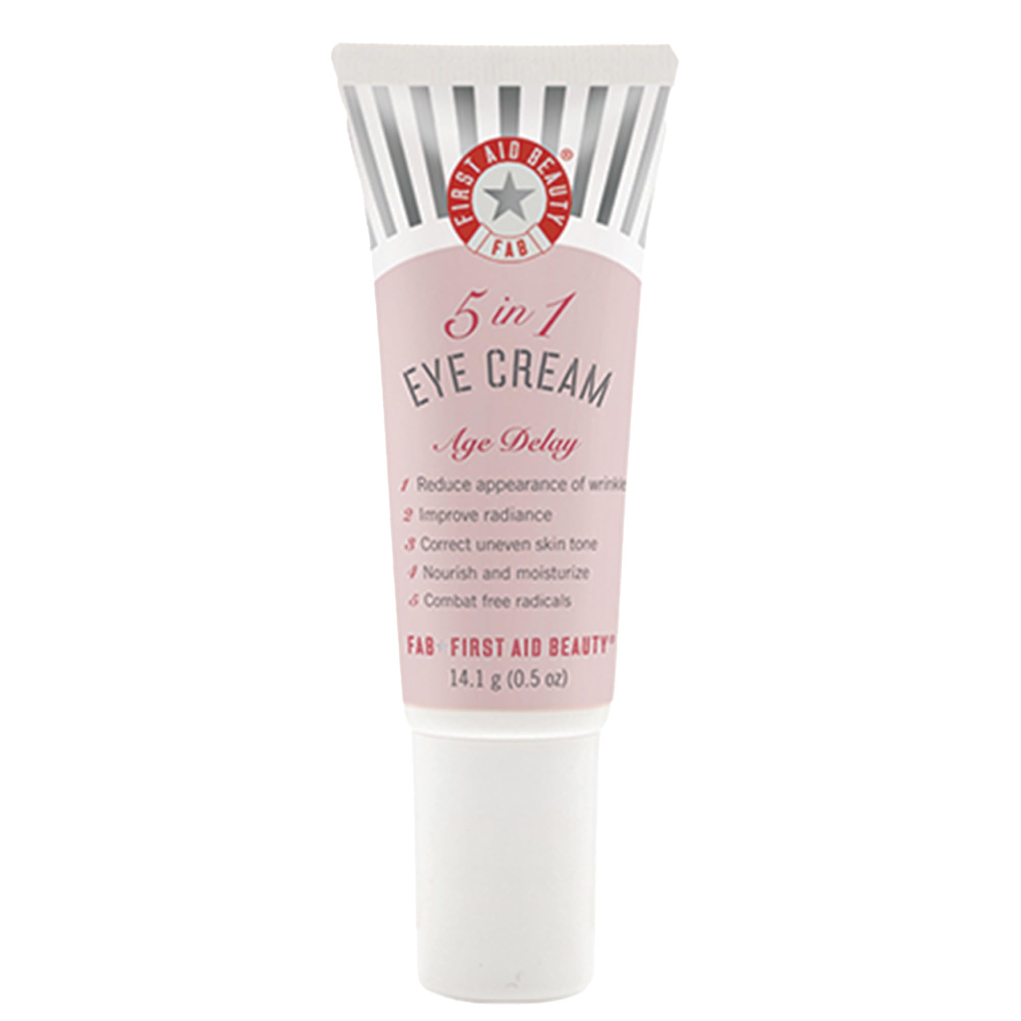 First Aid Beauty 5-in-1 Eye Cream jar highlights hydrating formula for delicate under-eye area