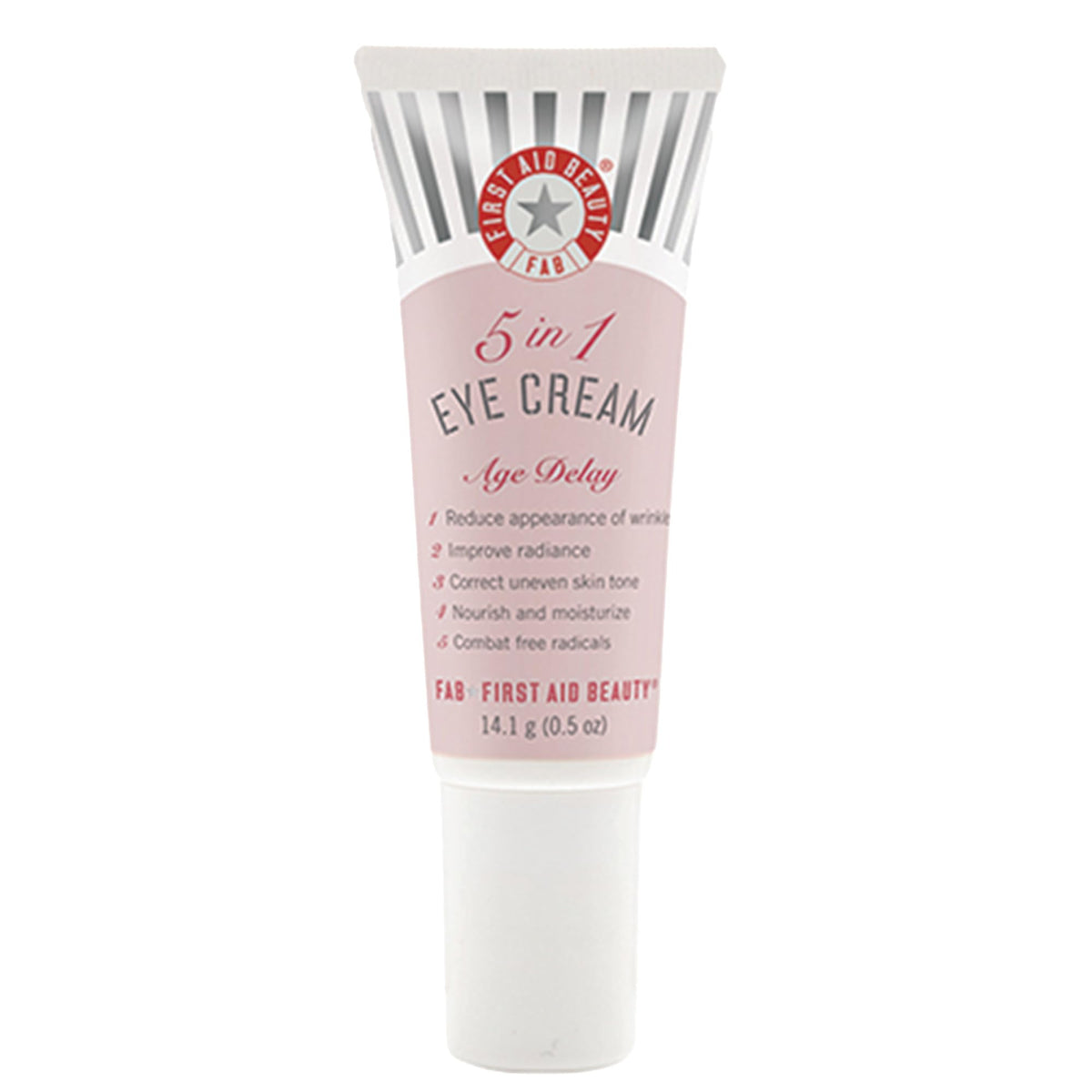 First Aid Beauty 5-in-1 Eye Cream jar highlights hydrating formula for delicate under-eye area