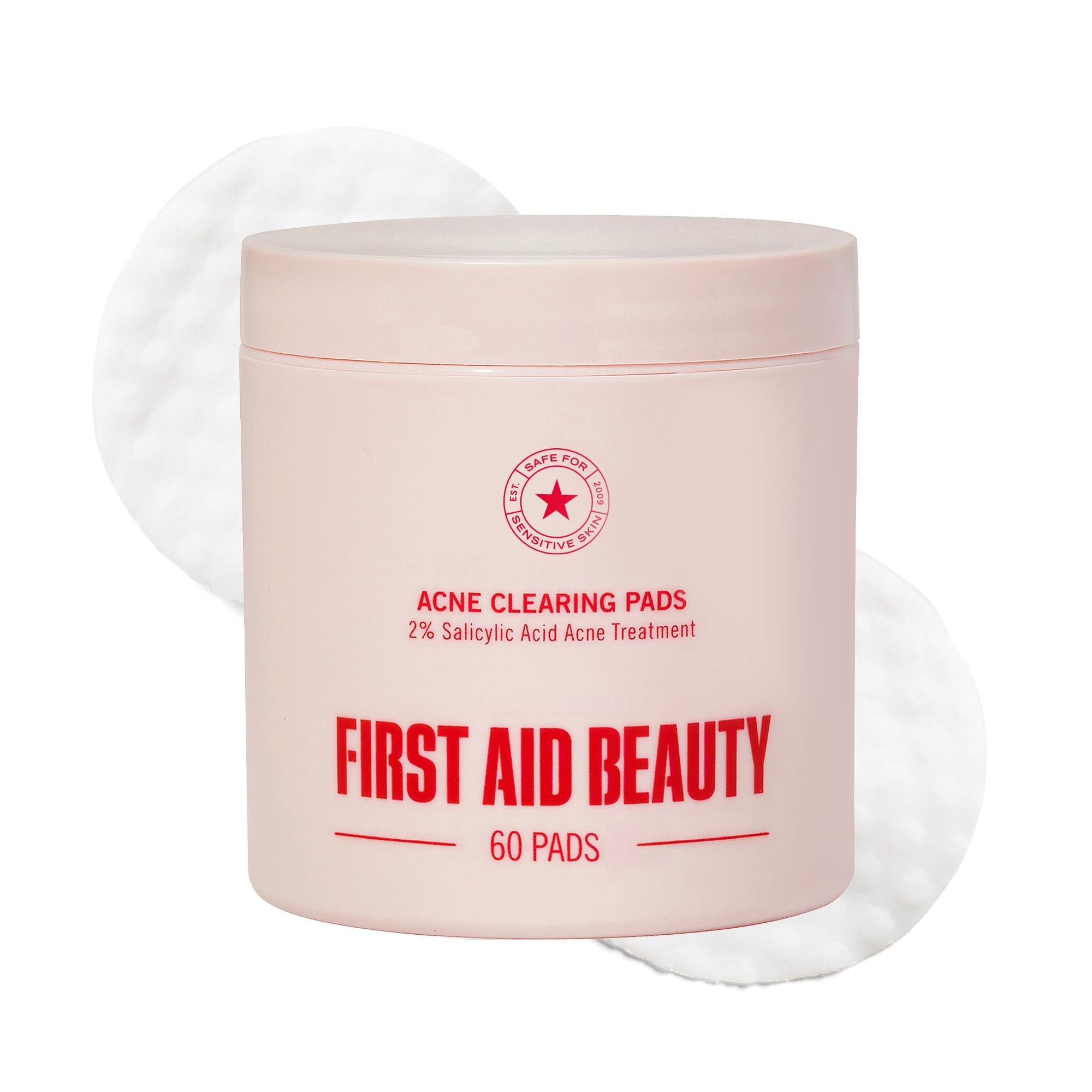 First Aid Beauty acne pads face pack close-up showing gentle 2% salicylic acid treatment
