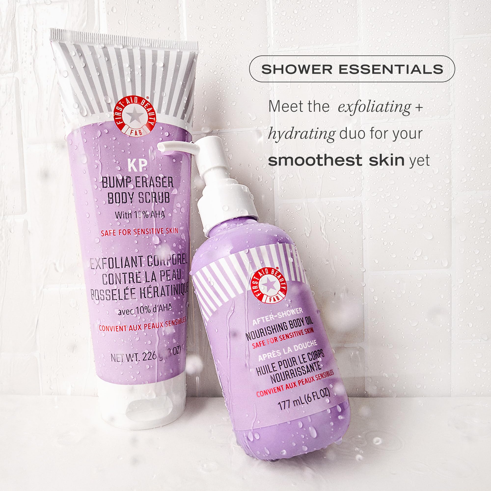 First Aid Beauty After-Shower Nourishing Body Oil locking in moisture after shower