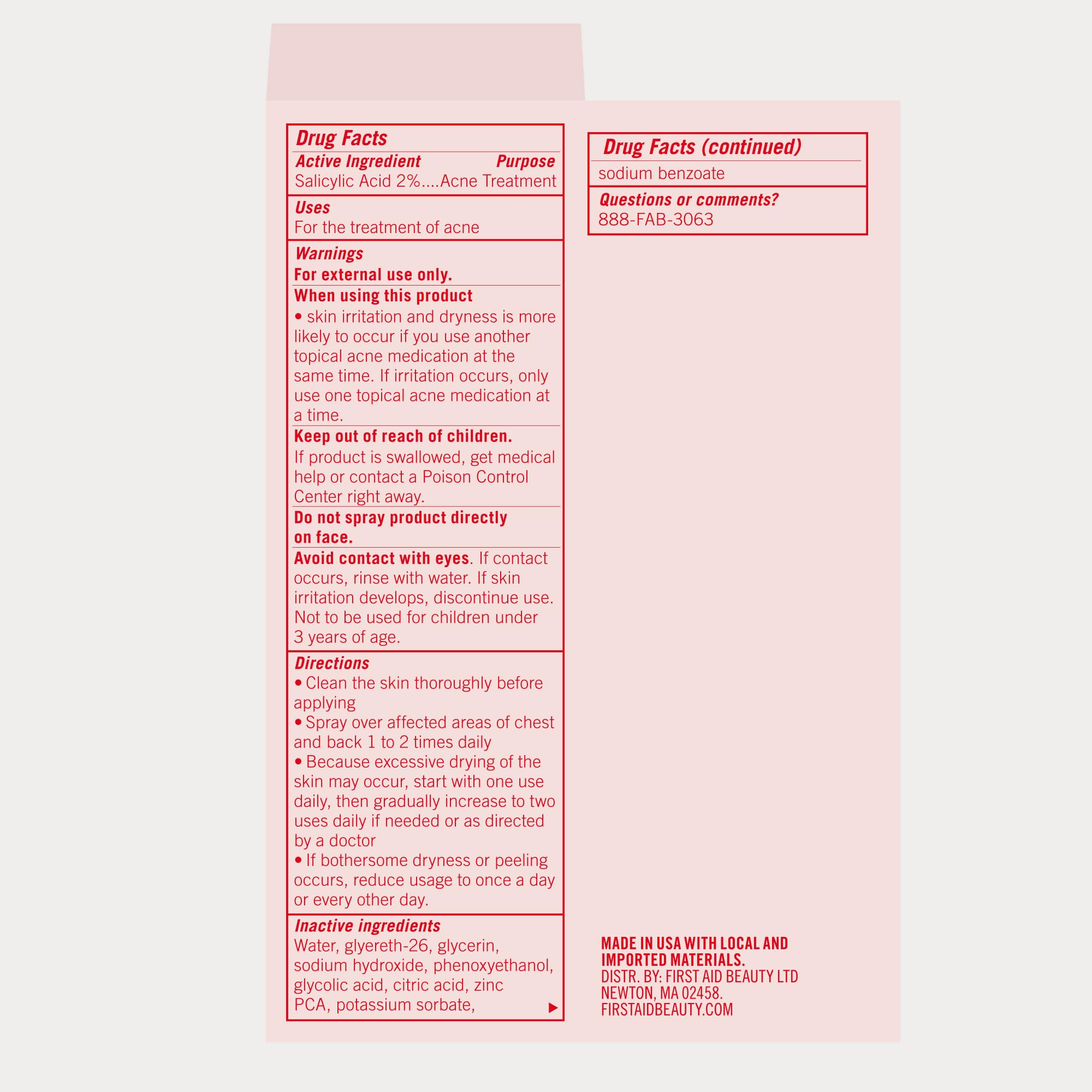 First Aid Beauty Body Acne Spray invisible mist dries quickly.