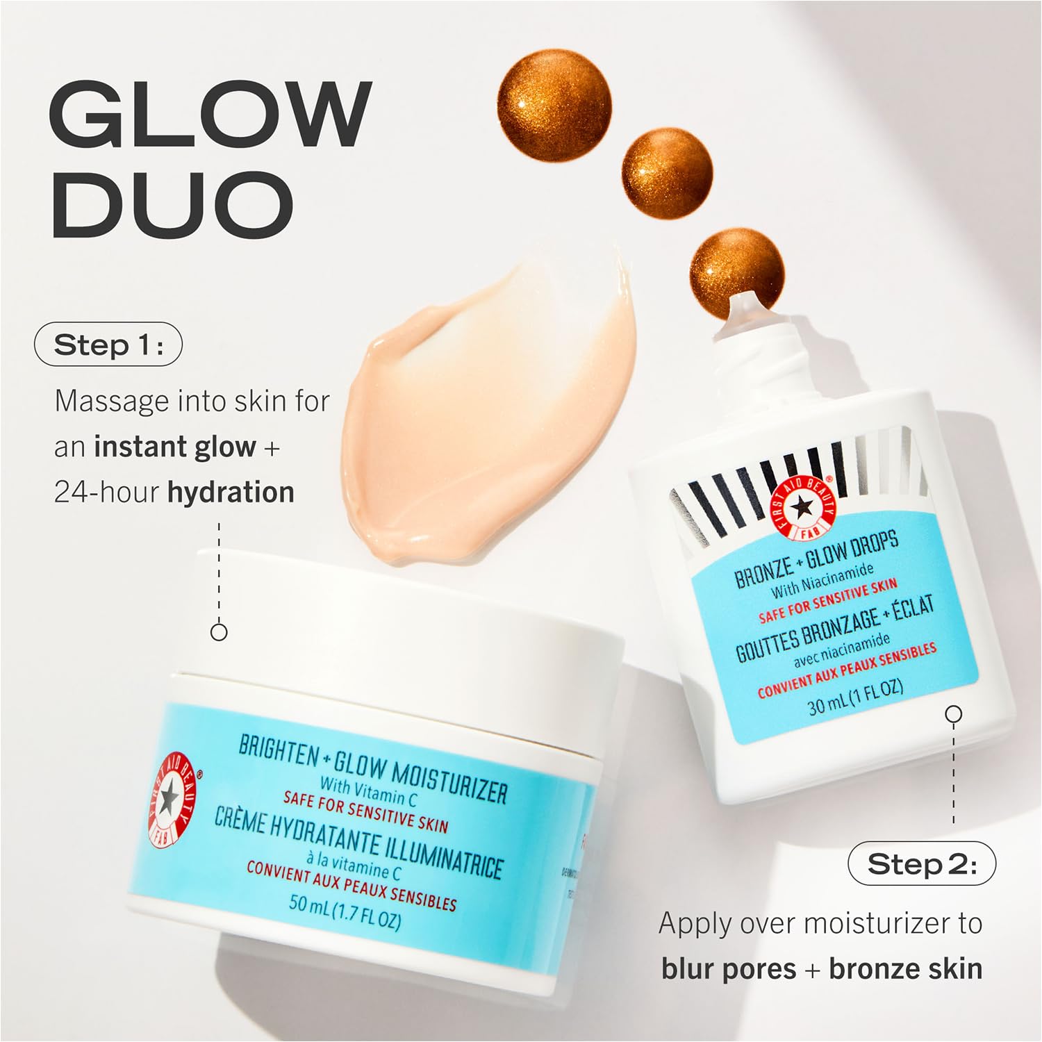 First Aid Beauty Bronze Glow Drops swatch on arm shows bronze color