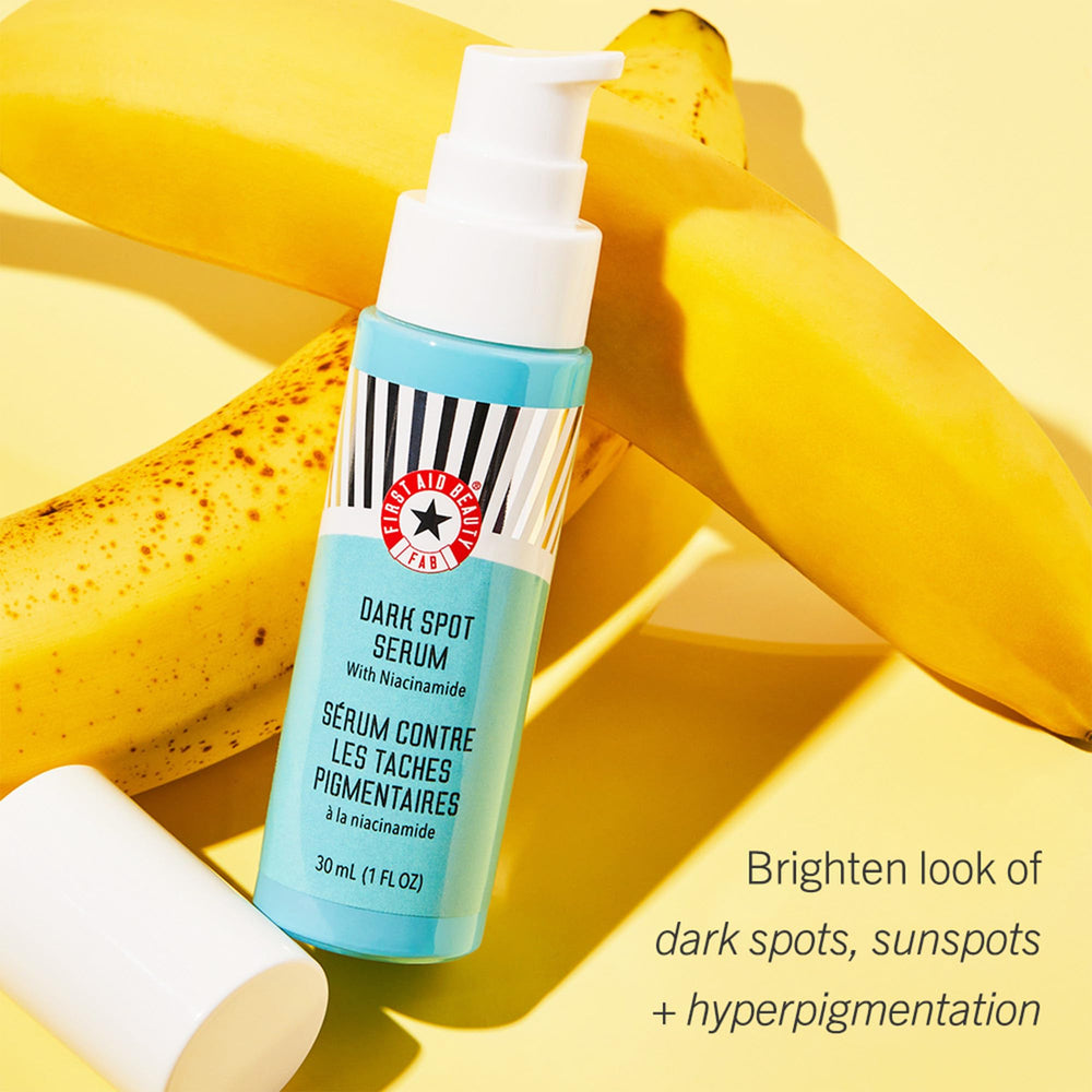First Aid Beauty Niacinamide serum dropper close-up highlighting gentle daily application.