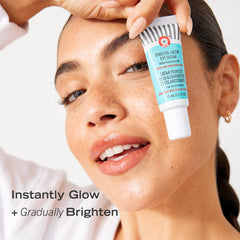 First Aid Beauty eye cream application close-up showing hydrated, brighter under-eye area