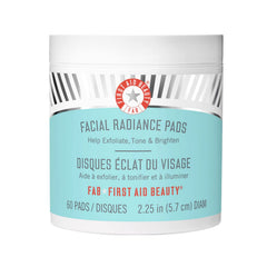 First Aid Beauty Facial Radiance Pads pack closeup highlights gentle exfoliation for smoother skin.