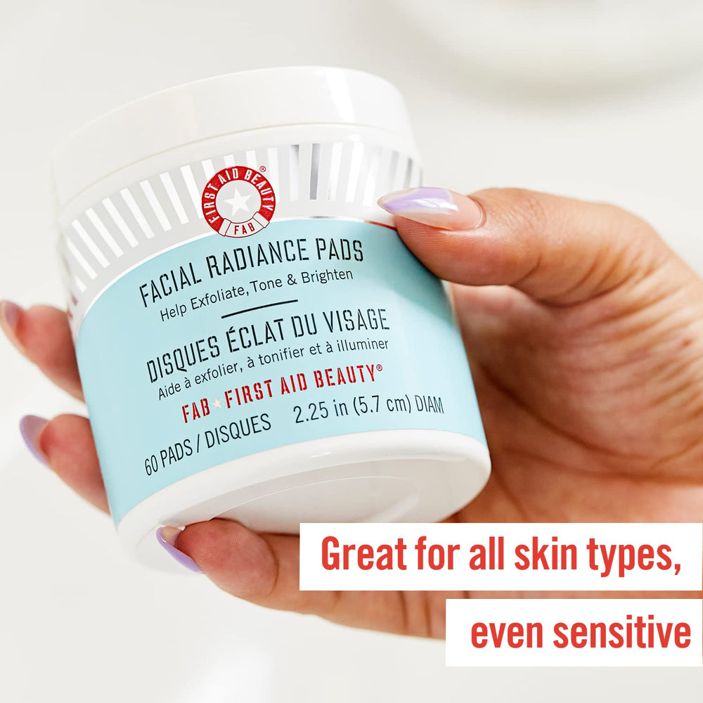 First Aid Beauty Facial Radiance Pads routine shot showing clean skin and refreshed glow.