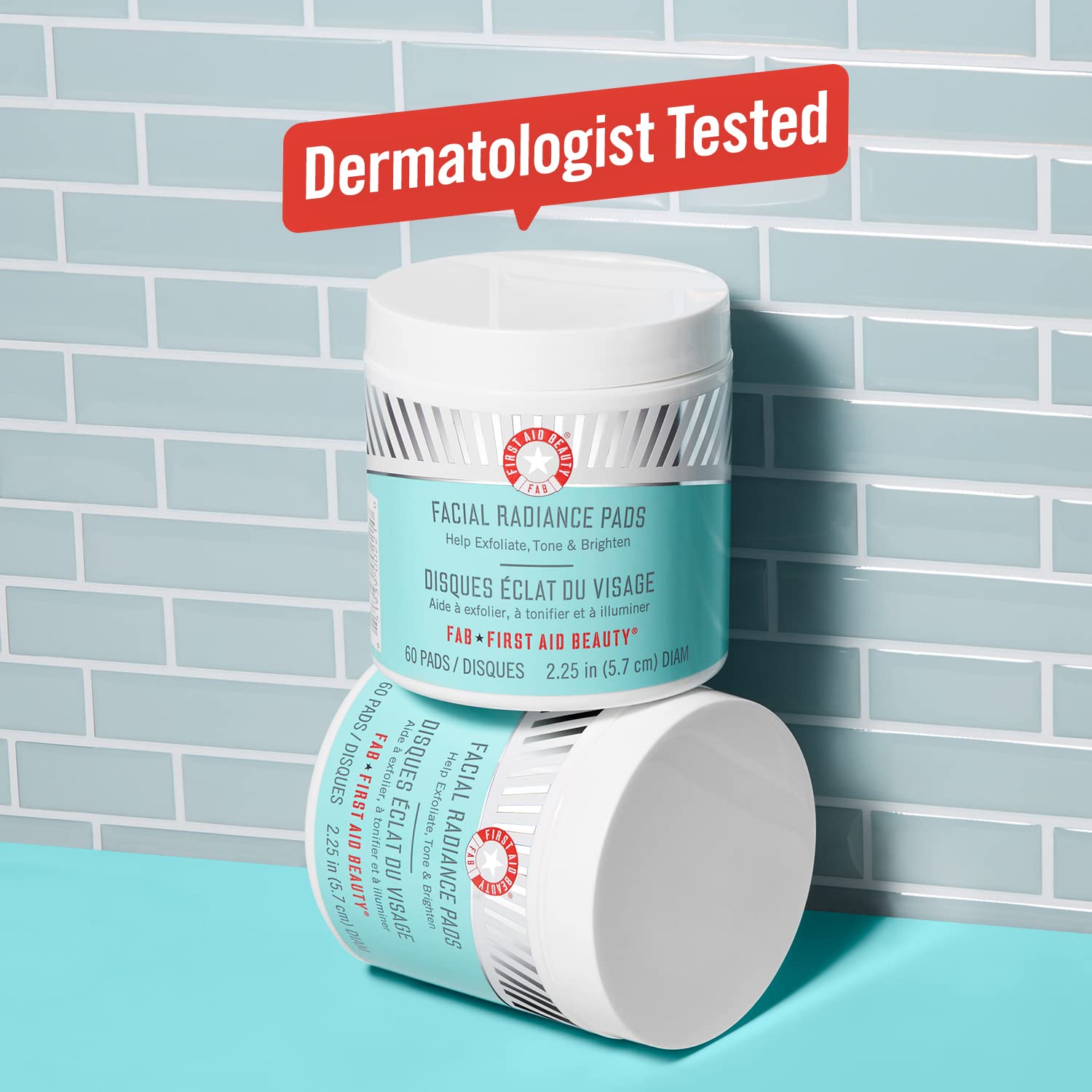 First Aid Beauty Facial Radiance Pads travel-friendly packaging aids quick glow boost.