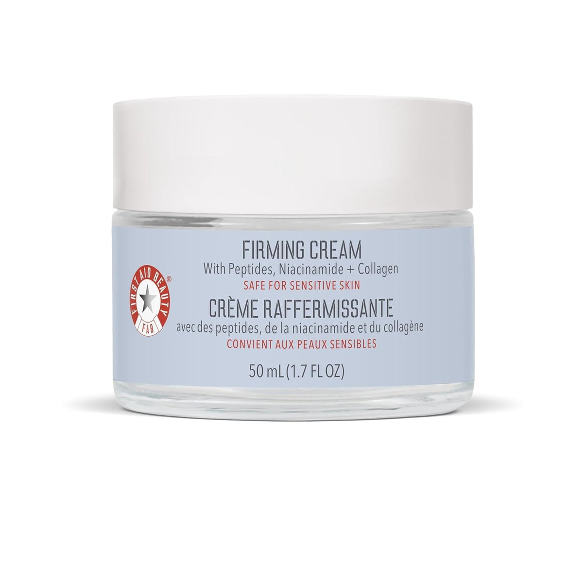 First Aid Beauty Firming Collagen Cream bottle close-up showing smooth hydration