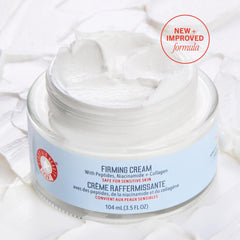 First Aid Beauty Firming Collagen Cream jar close-up demonstrates creamy texture