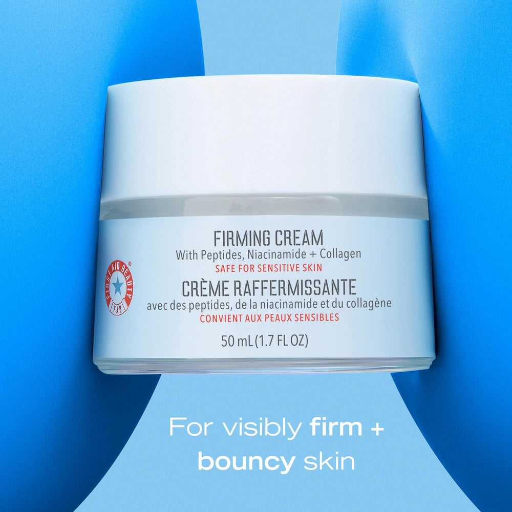 Packaging of First Aid Beauty Firming Collagen Cream highlights recyclability