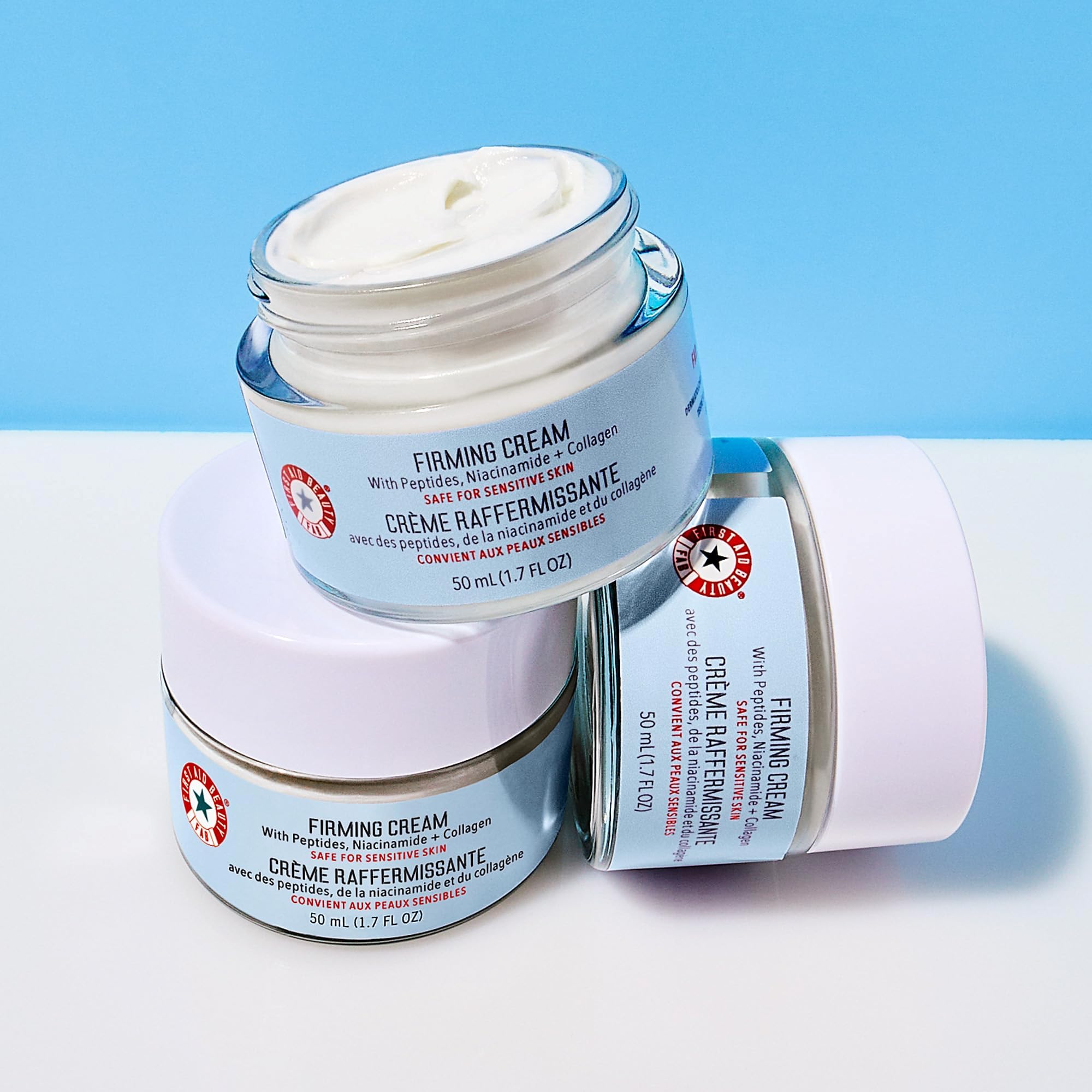 First Aid Beauty Firming Collagen Cream texture applied for smoothing look
