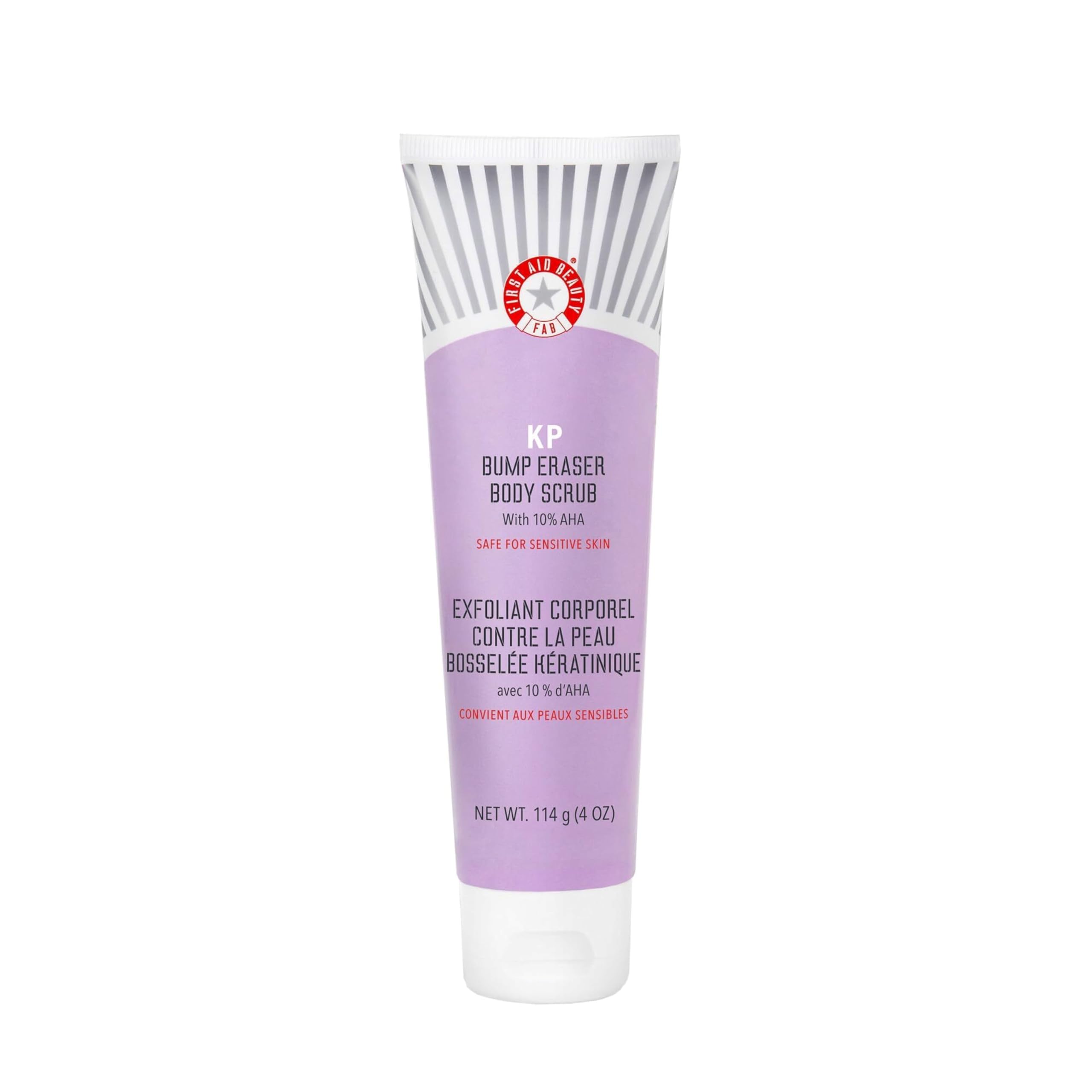 First Aid Beauty KP Bump Eraser bottle front shows a gentle exfoliant for smoother skin.
