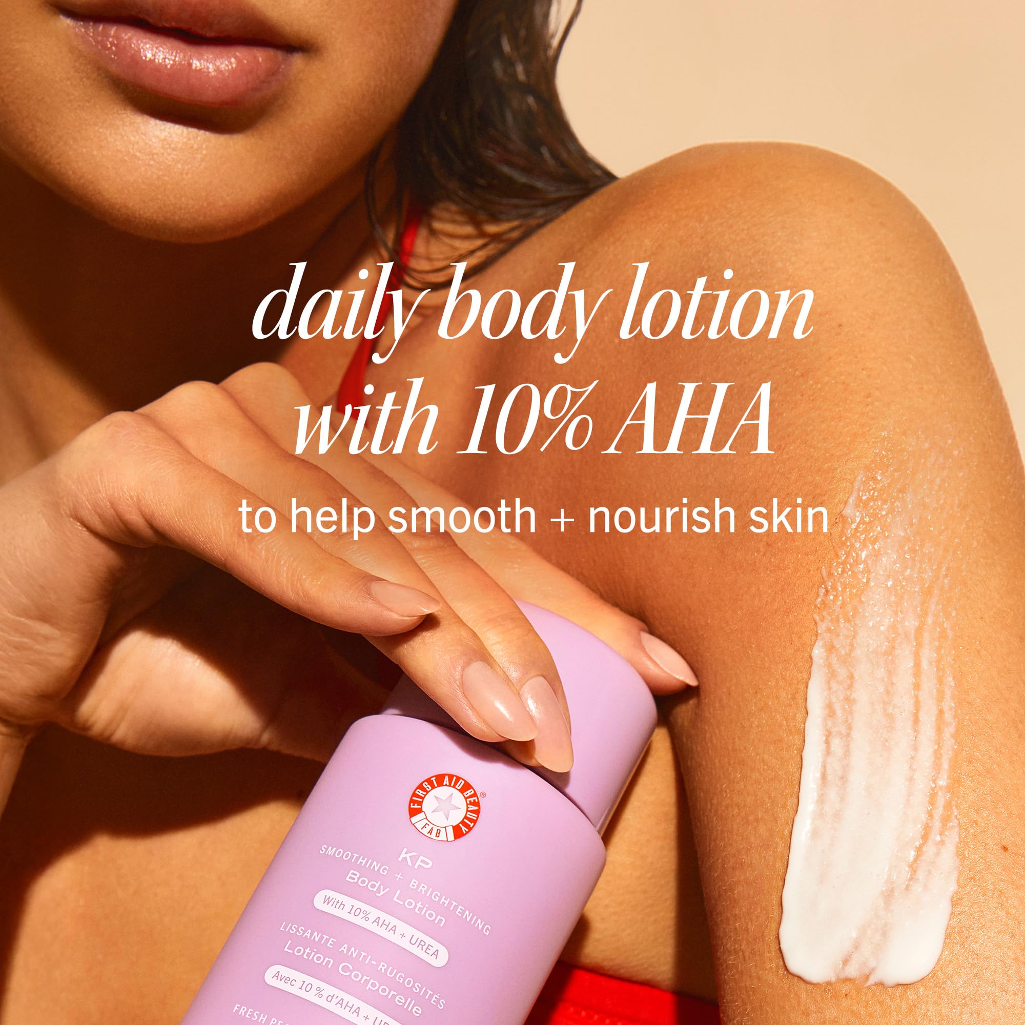 KP Smoothing lotion texture close-up showing creamy, silky finish.