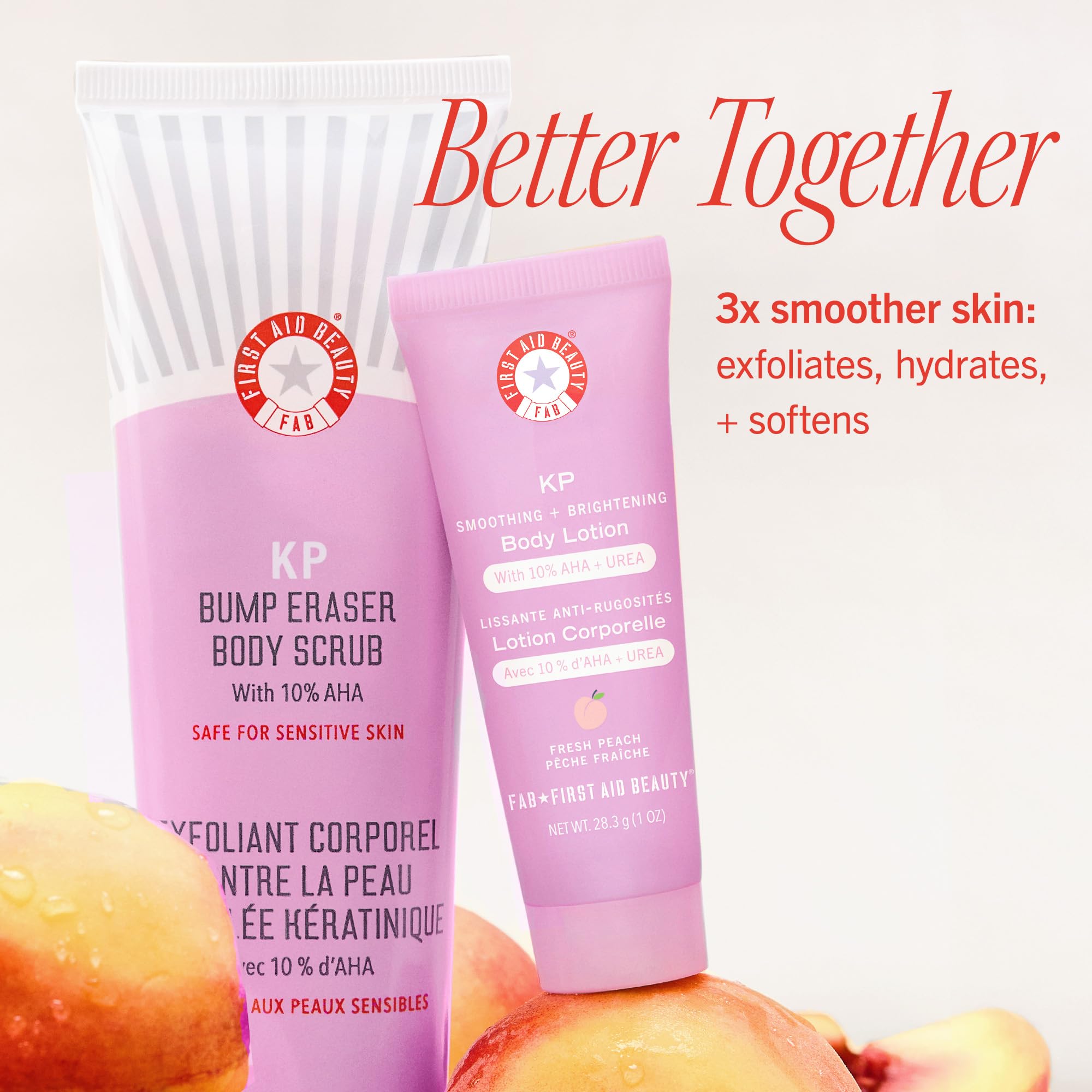First Aid Beauty smoothing body lotion Peach texture close-up, creamy hydration