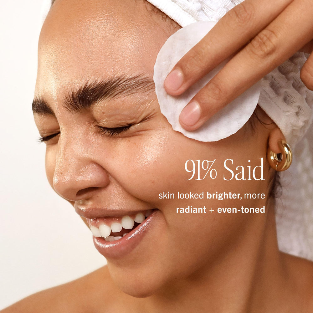 Makeup-ready canvas with First Aid Beauty radiance pads.
